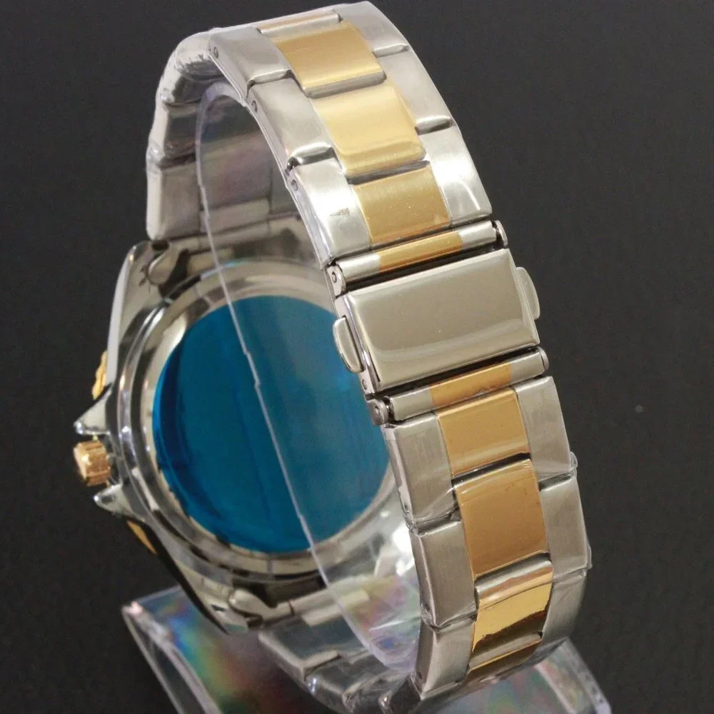 Men's Diver Style Watch Black Bezel Silver Gold Tone 40mm - Picture 11 of 14